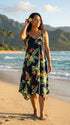 Women's Handkerchief Hem Dress - Bird of Paradise Display - Midi Length