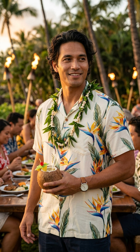 Paradise Found Men's Bird of Paradise Panel Hawaiian Shirt, view 2 of 6