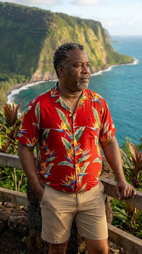 Paradise Found Men's Bird of Paradise Panel Hawaiian Shirt, view 3 of 6