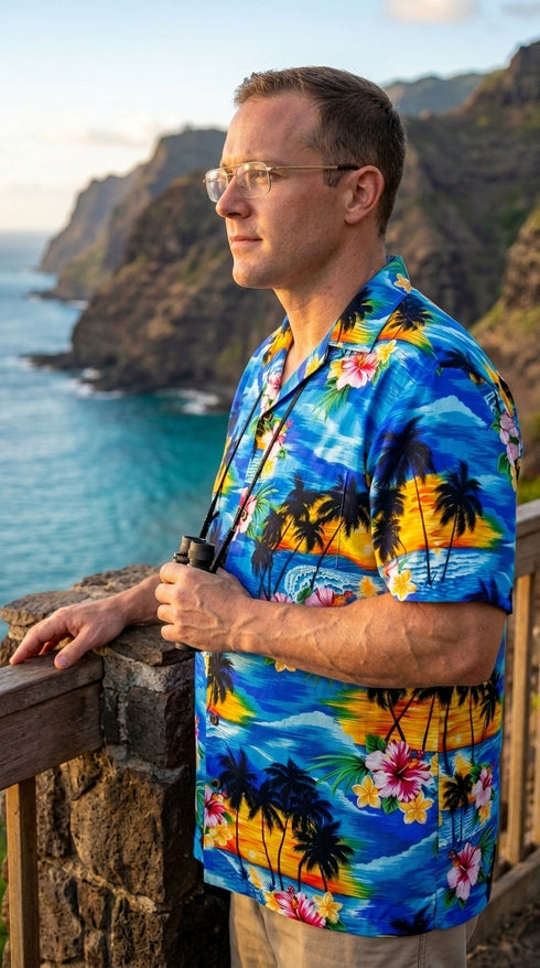 Pacific Legend Mens Brilliant Hawaiian Island Sunset Shirt