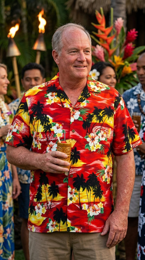 Pacific Legend Mens Brilliant Hawaiian Island Sunset Shirt