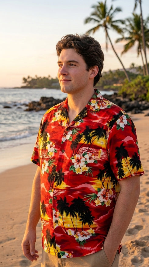 Pacific Legend Mens Brilliant Hawaiian Island Sunset Shirt