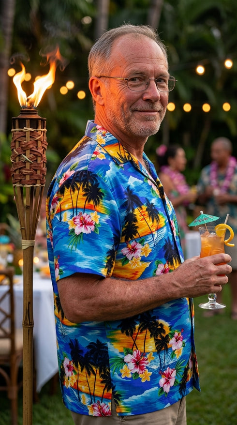 Pacific Legend Mens Brilliant Hawaiian Island Sunset Shirt