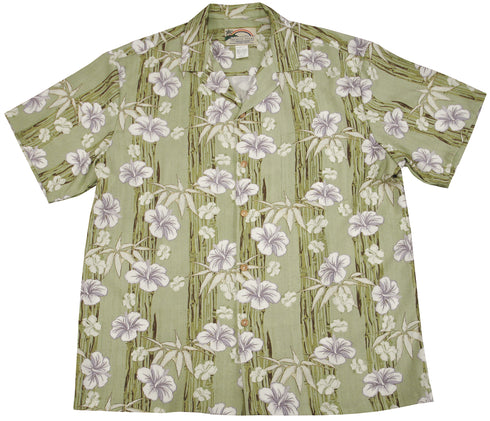 Paradise Found Men's Hibiscus Bamboo Panel Hawaiian Shirt