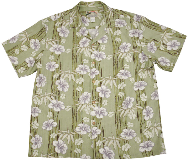Paradise Found Men's Hibiscus Bamboo Panel Hawaiian Shirt
