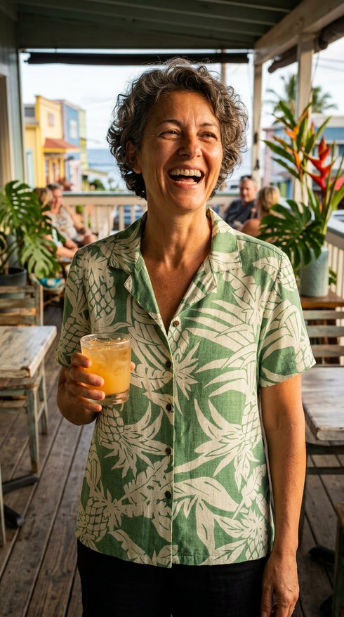 RJC Hala Pineapple Women's Hawaiian Camp Shirt – Rayon, Made in Hawaii