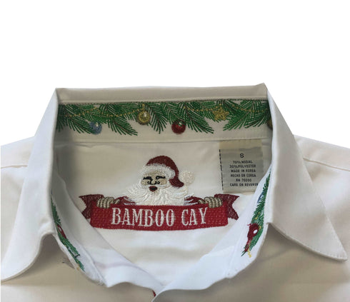 Bamboo Cay O Christmas Tree Embroidered Hawaiian Christmas Shirt