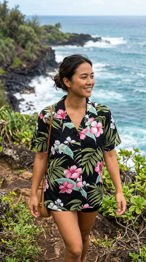 Pale Hibiscus Orchid Women's Hawaiian Camp Shirt – 100% Rayon, Made in Hawaii | RJC