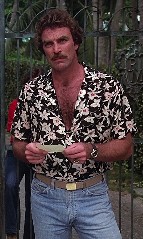 Paradise Found Men's Star Orchid Tom Selleck Magnum PI Hawaiian Shirt
