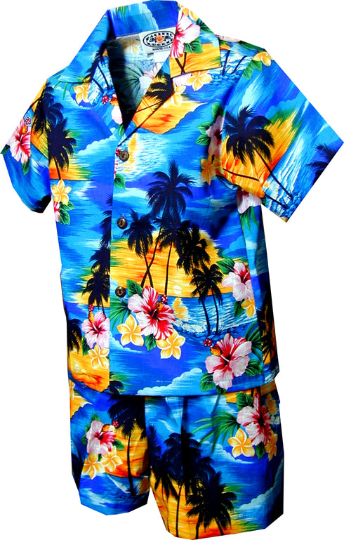 Brilliant Hawaiian Sunset Boy's 2pc Hawaiian Cabana Set
