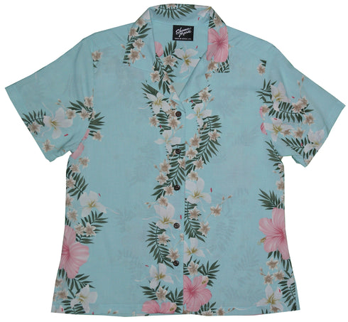 Paradise Lei Panel Women's Hawaiian Camp Shirt – 100% Rayon, Made in Hawaii | RJC