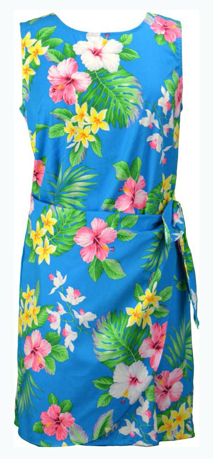 Plumeria Hibiscus Orchid Women's Mock Wrap Hawaiian Sarong Dress