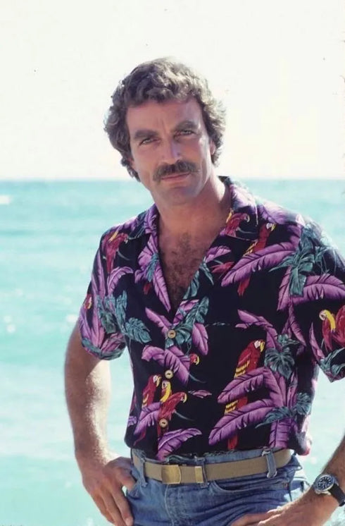 Paradise Found Mens Jungle Bird Tom Selleck Magnum PI Rayon Shirt