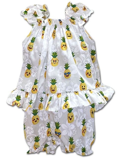 Kawaii Cute Pineapples Girl's 2pc Hawaiian Cabana Set