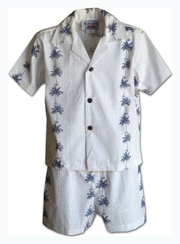 Coconut Tree Panel Boy's 2pc Hawaiian Cabana Set