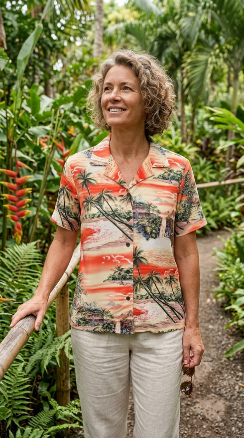 Paradise Island Surf Women's Hawaiian Camp Shirt – 100% Rayon, Made in Hawaii | RJC