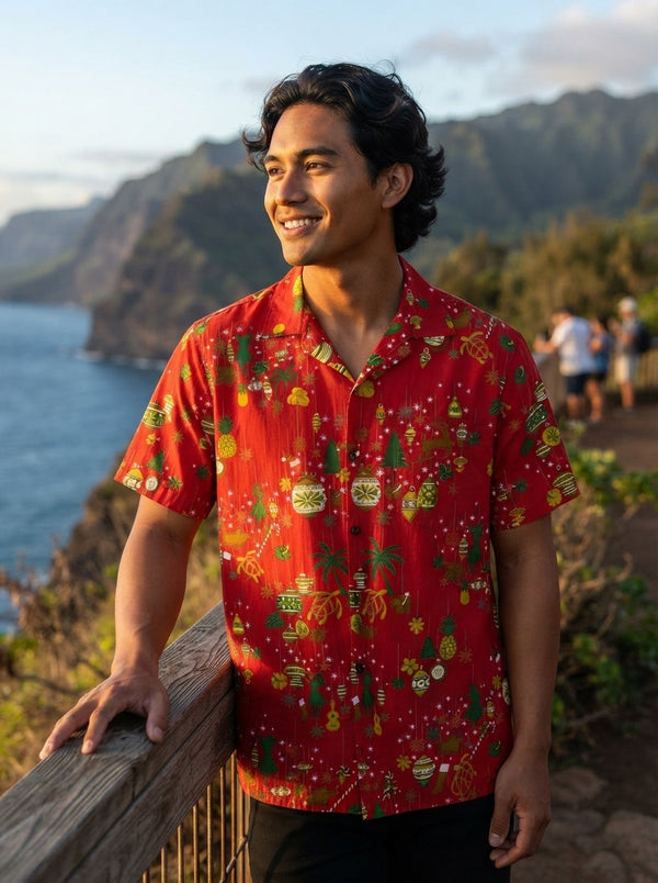 Christmas Honu Hula Ornaments Men's Hawaiian Shirt
