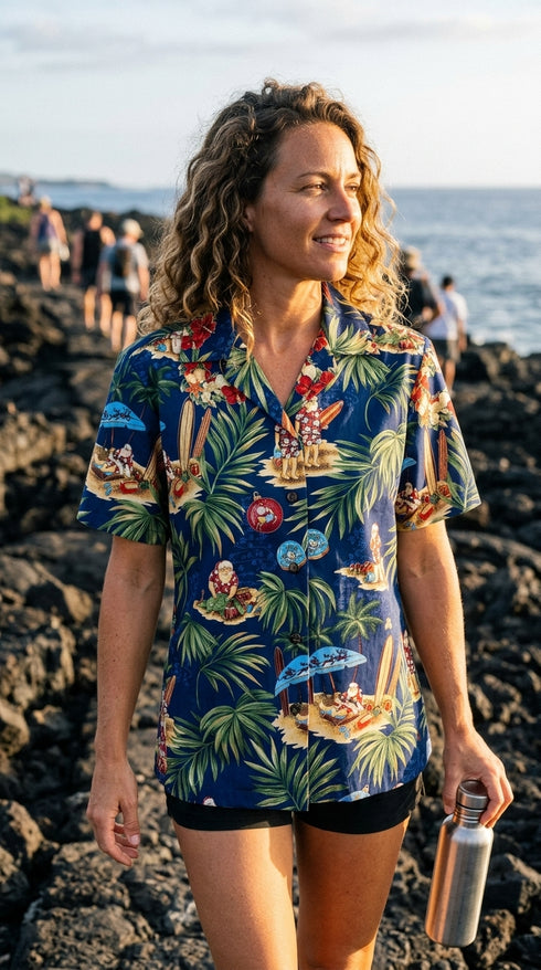Christmas in Hawaii Women's Hawaiian Camp Shirt