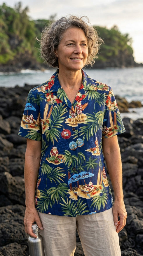 Christmas in Hawaii Women's Hawaiian Camp Shirt