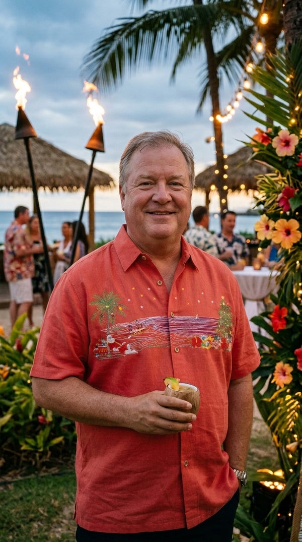 Bamboo Cay Mens Christmas In Paradise Embroidered Shirt