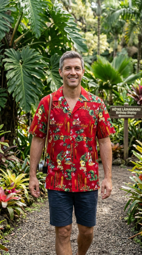 Christmas Longboard Santa Men's Hawaiian Shirt