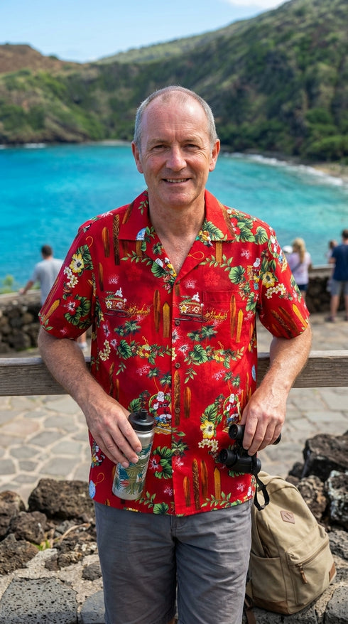 Christmas Longboard Santa Men's Hawaiian Shirt
