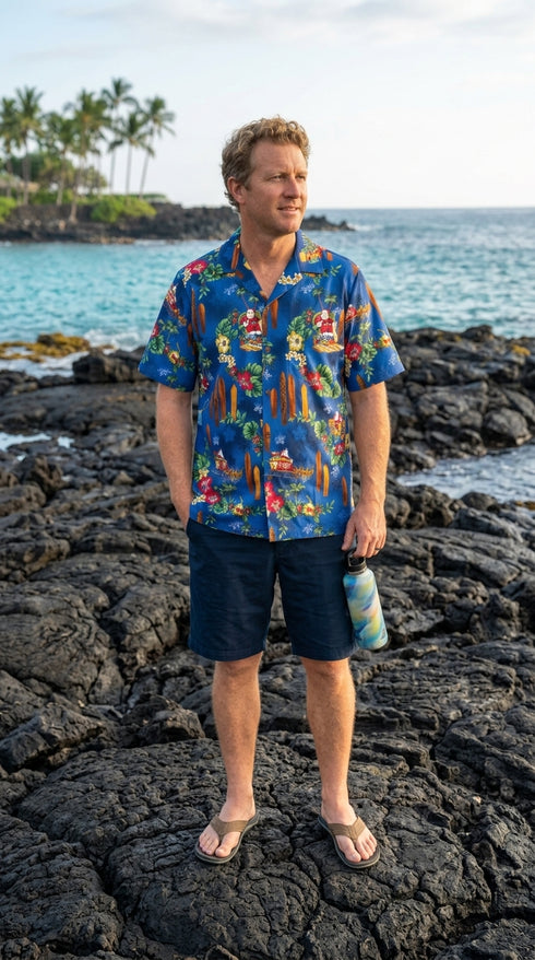 Christmas Longboard Santa Men's Hawaiian Shirt