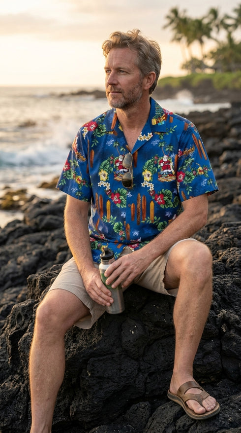 Christmas Longboard Santa Men's Hawaiian Shirt