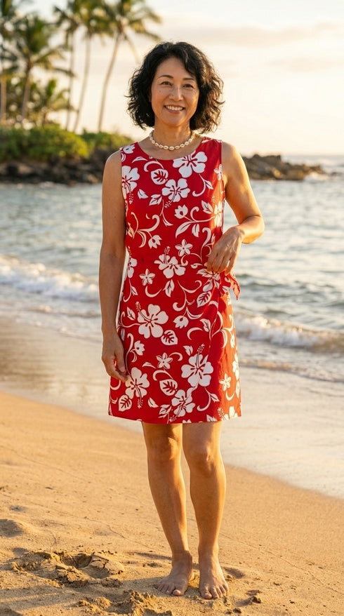 Original Classic Hibiscus Women's Mock Wrap Hawaiian Sarong Dress