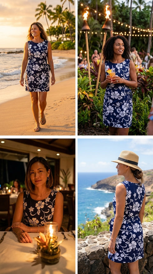 Original Classic Hibiscus Women's Mock Wrap Hawaiian Sarong Dress
