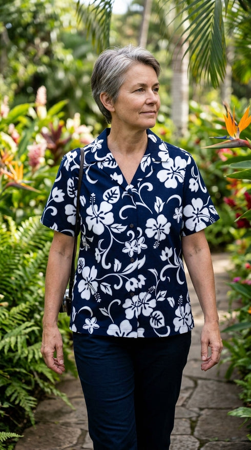 RJC Original Classic Hibiscus Women's Hawaiian Camp Shirt, view 2 of 9
