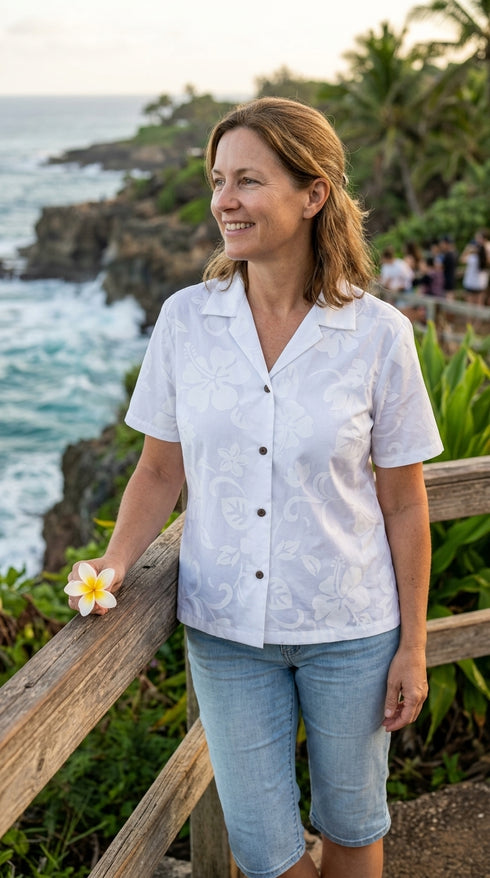 RJC Original Classic Hibiscus Women's Hawaiian Camp Shirt, view 5 of 9