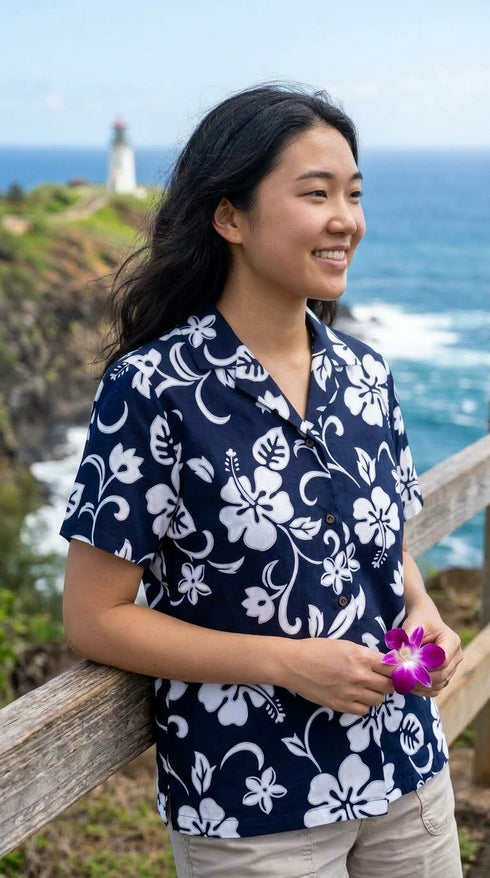 RJC Original Classic Hibiscus Women's Hawaiian Camp Shirt, view 7 of 9