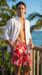 Classic Hibiscus Men's Elastic Waist 3-Pocket Cotton Shorts