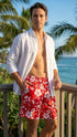 Classic Hibiscus Men's Elastic Waist 3-Pocket Cotton Shorts