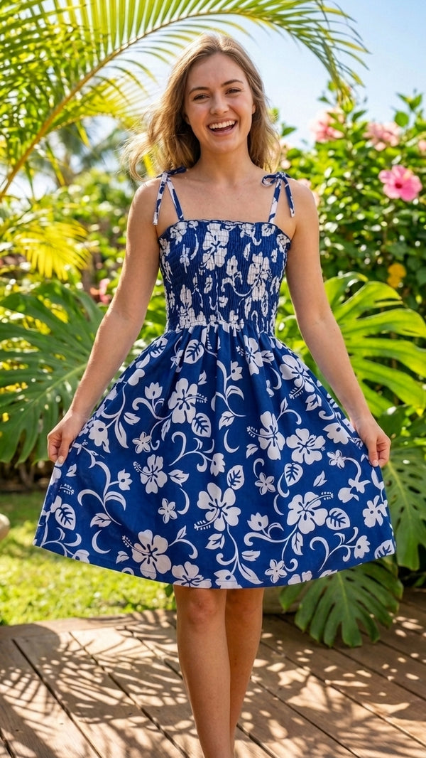 Women’s Smocked Tube Dress – Original Classic Hibiscus Print