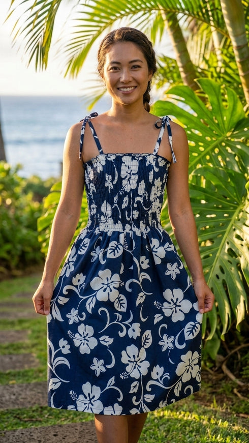 Women’s Smocked Tube Dress – Original Classic Hibiscus Print
