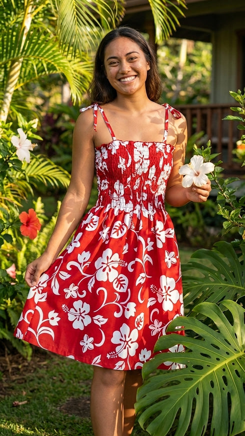 Women’s Smocked Tube Dress – Original Classic Hibiscus Print