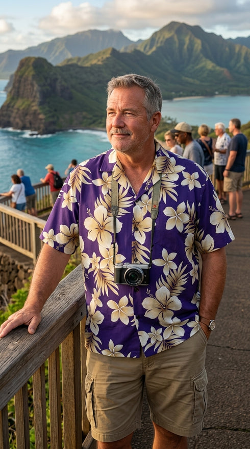 Pacific Legend Mens Colossal Plumeria Hibiscus Shirt