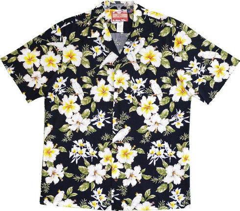 White Parrot Hibiscus Men's Hawaiian Shirt