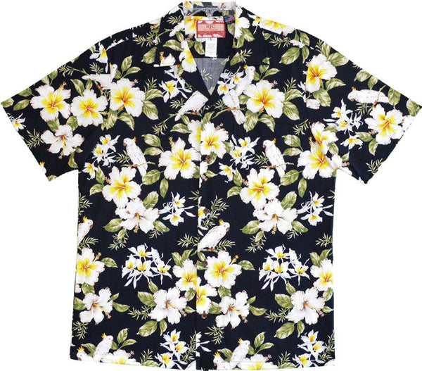 White Parrot Hibiscus Men's Hawaiian Shirt