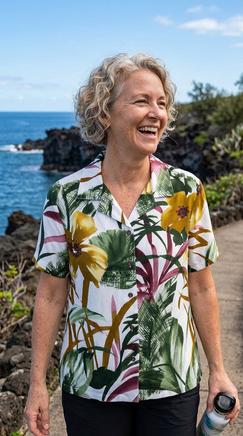Oriental Watercolor Women's Hawaiian Camp Shirt – 100% Rayon, Made in Hawaii | RJC
