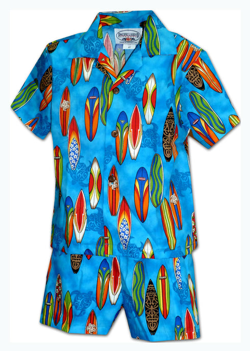 Honu Surfboard Art Boy's 2pc Hawaiian Cabana Set