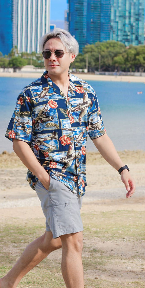 RJC Mens Hibiscus Fighter Airplane Shirt
