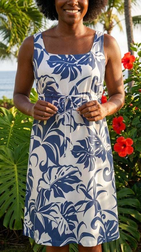 Delicate Tropical Women's Empire Tie Front Hawaiian Dress (Generous Fit)