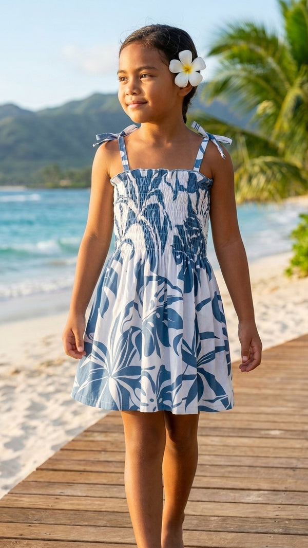Delicate Tropical Girl's Hawaiian Smocked Dress
