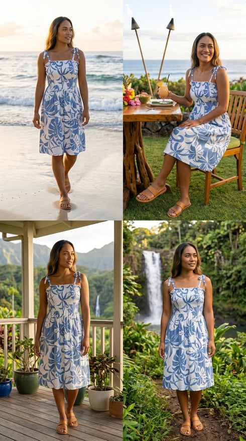 Women’s Smocked Tube Dress – Delicate Tropical Print