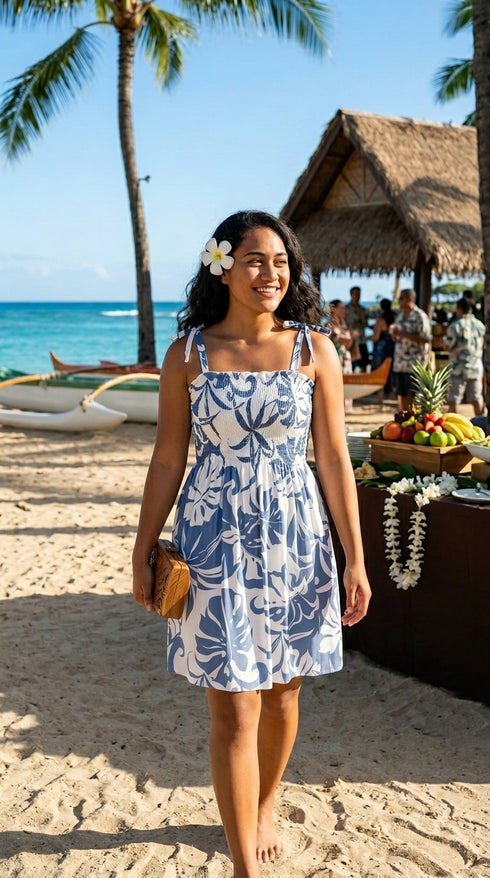 Women’s Smocked Tube Dress – Delicate Tropical Print