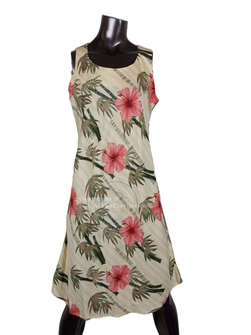 Bamboo Hibiscus Women's Short Tank Flared Hawaiian Dress