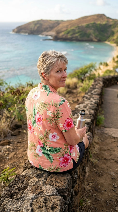 Soft Pink Hibiscus Women's Hawaiian Camp Shirt – 100% Rayon, Made in Hawaii | RJC